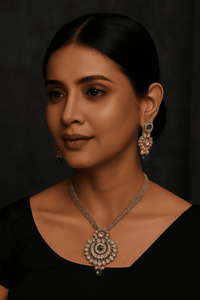 Ensemble collier et boucles d'oreilles en laiton plaqué or avec zircon et pierres vertes, motif floral, bijoux de mariage vintage pour femmes - Product Image 3