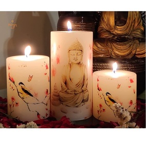 Ensemble de 3 bougies décoratives en forme de Bouddha, bougies en cire sculptées de qualité supérieure pour la décoration de la maison, la méditation, les cadeaux et la présentation sur la table - Product Image 2