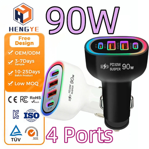Allume-cigare universel 90W pour <span class=keywords><strong>voiture</strong></span>, <span class=keywords><strong>chargeur</strong></span> <span class=keywords><strong>4</strong></span> ports USB PD 30W Super Charge, lumière RGB, multi-appareils, vente en gros, OEM ODM - Product Image 1