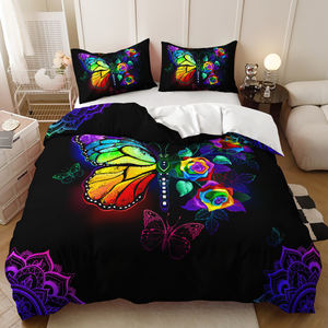 Ensemble de housse de couette imprimée avec des animaux de dessin animé modernes en 3D, 100% polyester, papillon, <span class=keywords><strong>extra</strong></span> <span class=keywords><strong>large</strong></span>, violet doré, literie - Product Image 5