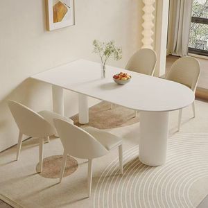 Mesa de Comedor Moderna de Estilo Crema, Ovalada, de Piedra Sinterizada, con Patas de Acero al Carbono, para Apartamento - Product Image 2