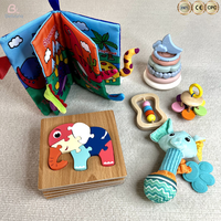 Ensemble cadeau Montessori sensoriel 6 en 1 pour nouveau-né, livre en tissu, jouets empilables et hochets en silicone écologiques, puzzle 3D pour 0-12 mois