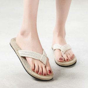Scarpe da donna di alta qualità pantofole da spiaggia traspiranti in tessuto femminile sandali estivi per interni all'aperto da donna <span class=keywords><strong>infradito</strong></span> in <span class=keywords><strong>paglia</strong></span> estiva - Product Image 3