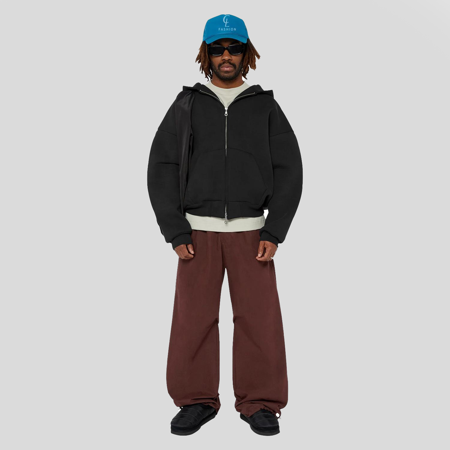 Custom Blank French Terry Crop Double Zip Hoodies Men