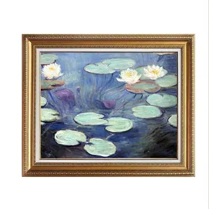 Arte artesanal de decoração de lona, arte de reprodução de moneta, água, lírio, flor lotus, imagem de pintura famosa