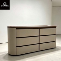 Commode moderne à bords incurvés, 6 tiroirs, en cuir PU, avec plateau en bois, meuble de rangement pour chambre à coucher, mobilier de maison OEM ODM