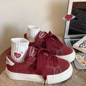 Nouvelles chaussures de marche pour femmes, couleur vin rouge, à talons hauts, avec un design rétro de style Hong Kong, bout rond, fermeture à lacets, pour l'automne/le printemps - Product Image 4