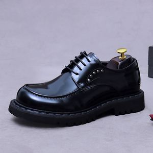 Grande vente sur les chaussures décontractées pour hommes de style britannique, à lacets, Derby, à bout carré, patchwork, antidérapantes, respirantes - Product Image 6