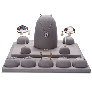 DIGU produttore di lusso in velluto grigio in microfibra espositore vetrina Set anello collana Stand per negozio di gioielli al dettaglio vetrina - Product Image 4