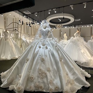 Robe en satin à col cœur Lsml085 avec des roses 3D complètes et un voile, luxueuse, romantique, comme une princesse de <span class=keywords><strong>conte</strong></span> de fées, Jancember - Product Image 4