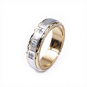 Tianyu 3 MM Taille Princesse Diamant de Laboratoire HPHT Bague de Mariage pour <span class=keywords><strong>Homme</strong></span> en Or Massif 10K 14K 18K, Finition Satinée Brossée, Bijou Fin pour <span class=keywords><strong>Homme</strong></span> - Product Image 1