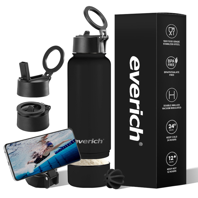 Hot Sale ODM Wide-Mouth Double-Wall Vacuum Stainless Steel Water Bottle with Magnetic Phone Holder Lid for Outdoor Gym Office