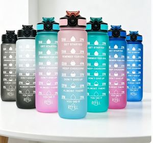 Botella de Agua Deportiva de Plástico de 1000 ml, Económica, con Logotipo Personalizado, para Gimnasio, Fitness, Motivacional, con Tapa y Pajita, en Venta - Product Image 1