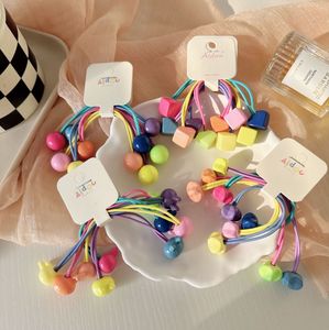 2024 nuova primavera 2 pz/set colori caramella due palline graziose elastiche fasce per capelli con perline alto supporto per coda di cavallo per bambini accessori per capelli - Product Image 1
