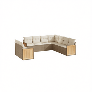 Set Divano da Giardino in Rattan PE Beige, Arredamento Modulare da Esterno, Design Contemporaneo Confortevole con Cuscini in Schiuma ad Alta Densità - Product Image 1