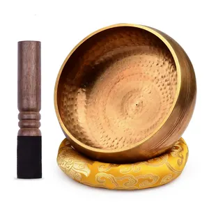 Mangkuk bernyanyi Tibet Set dengan 20.5cm/ 8 inci buatan tangan besar mangkuk suara logam & mangkuk bernyanyi bantal lembut