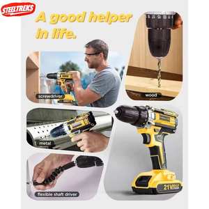 ชุดเครื่องมือไร้สาย 21V ขนาดกะทัดรัดและน้ำหนักเบา แบตเตอรี่ลิเธียม พร้อมการตั้งค่าความเร็ว 2 ระดับ เหมาะสำหรับงานเจาะในบ้านและงาน DIY - Product Image 3