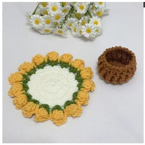 Sous-verre en tricot fait main motif rose, sous-verre floral mignon, pot de fleurs au crochet, décoration de <span class=keywords><strong>table</strong></span> en tissu style <span class=keywords><strong>bohème</strong></span> - Product Image 2