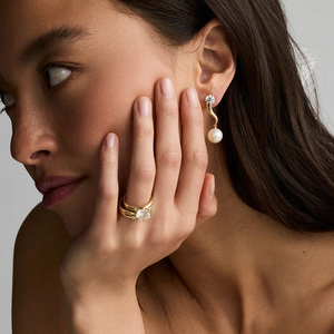 14k Gold Pearl and Diamond Jackets Stud Earrings Fashion Custom Earring Design Trendy Earings Luxury Designer <strong>Jewelry</strong> Earrings - Product Image 2