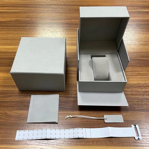Boîte à montre en papier gris avec logo personnalisé, emballage cadeau de luxe pour montre, avec livret d'instructions, étiquettes suspendues, bracelet de mesure - Product Image 5