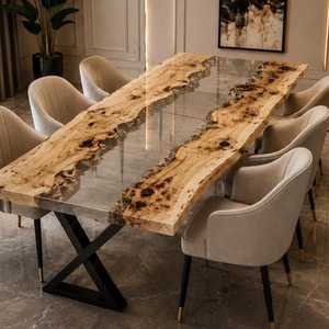 Home Walnut Wood High End Special Design Restaurant Kitchen Dinner Clear River Epoxy Resin <b>Dining</b> - Product Image 5
