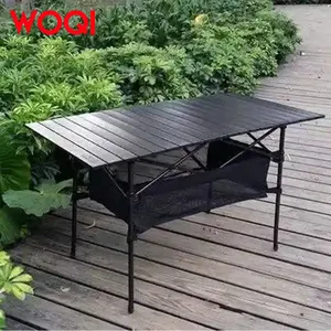 Meja Berkemah WOQI, Meja Berkemah Aluminium Portabel Hitam Ringan untuk Berkemah