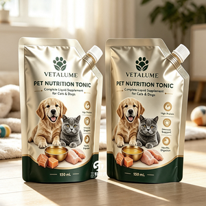 Bolsas personalizadas impresas para bebidas de suplementos para mascotas, con boquilla aluminizada de grado alimenticio, tipo stand-up, para caldo de hueso de perro, leche para cachorros y líquidos. - Product Image 5