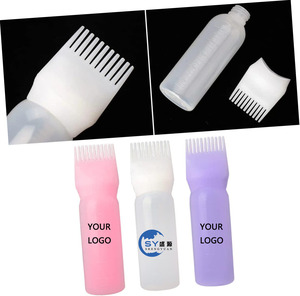 Bouteille applicatrice moderne en plastique pour coloration et permanente avec peigne et brosse pour salon de coiffure, idéale pour shampoing, lotion, huile et colorant. - Product Image 1