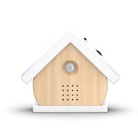Machine à sons d'oiseaux en forme de maison avec capteur de mouvement PIR, lumière LED et synchronisation sonore rotative pour la maison, le patio et la décoration de camping