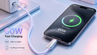 Câble de charge rapide USB-C vers USB-C transparent 60W, conception tressée, conducteur en cuivre pur, gaine en nylon pour iPhone 17 Pro Max et ordinateur