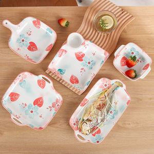 High-Value Ceramic Bowl Plate Set Spring Floral Pattern Modern Chinese Square Gifts Parties Camping Christmas Enamel <b>Small</b> - Product Image 2