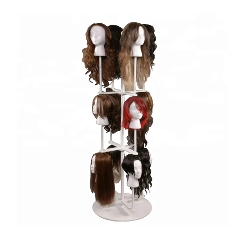 Fashion Rotating White Three-layer Floor Hair Extension Wig Display Stand