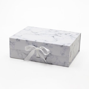 A4 Deep Size Marble Color Stock Magnetic Folding Rigid Gift Box with Ribbon - Product Image 1