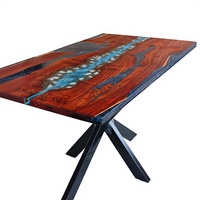 Table de salle à manger en résine époxy avec grain de bois et piétement, pour la maison et l'hôtel