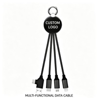 Câble de charge tressé en nylon 4-en-1 avec logo personnalisé, chargeur rapide multifonction USB Type-C/Micro-USB/Lightning – Cadeau