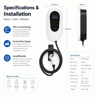 Chargeur mural pour véhicule électrique IP65 norme européenne 380v 32A 11KW 22KW avec câble de 5M et 12 protections de sécurité, station de recharge murale pour Tesla