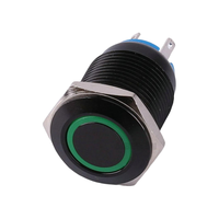 Interrupteur à bouton-poussoir métallique étanche 16 mm, coque noire, anneau LED vert, interrupteur momentané 12V 24V 4 broches pour voiture et machines