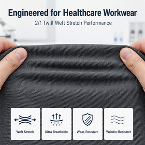 Tela para Uniformes Médicos Personalizados al por Mayor, 78% Poliéster, 18% Rayón, 4% Elastano, 180GSM, Tejido Twill 2/1 Elástico para Fabricantes de Ropa - Product Image 3
