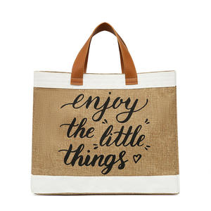 에코 친화적 인 대형 레트로 맞춤형 노란색 대마 삼베 토트 쇼핑백 가죽 핸드 헬드 캔버스 황마 토트 백 로고 - Product Image 1