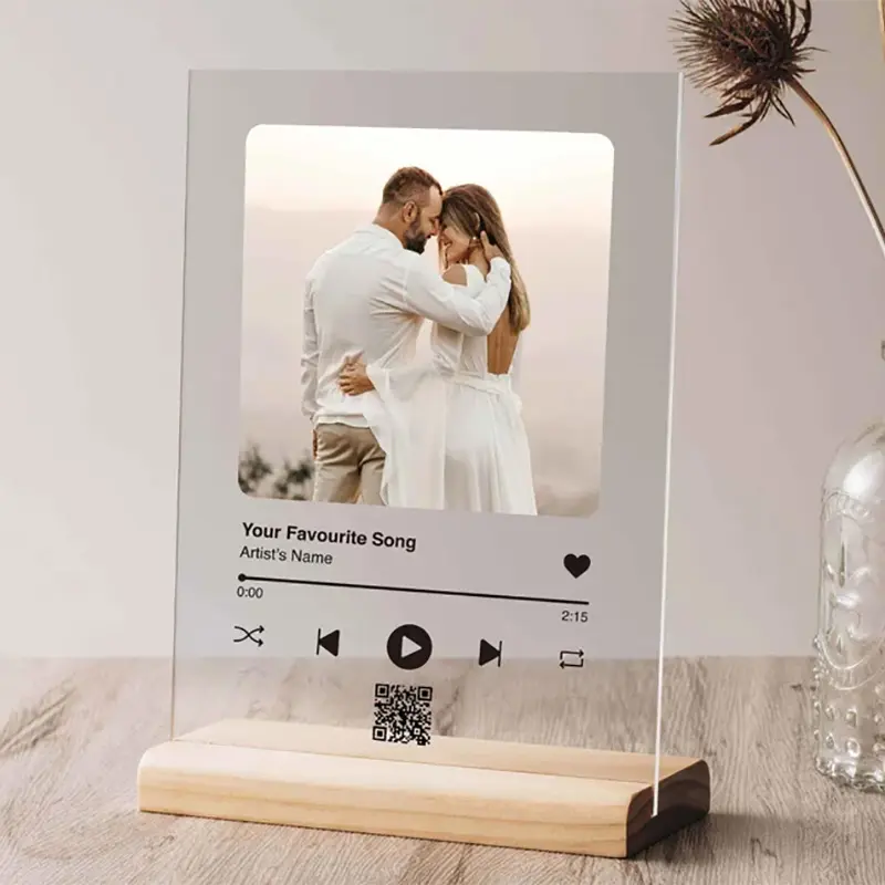 Photo personnalisée Acrylique Chanson Plaque Couple Cadeau Saint Valentin Personnalisé Musique Plaque avec support pour homme Cadeau d'anniversaire