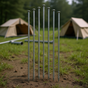 Vis de fixation au sol en acier de 12 pouces, filetées, zinguées, à tête plate, pour la fixation de tentes et de tuyaux, durables et résistantes au vent - Product Image 2