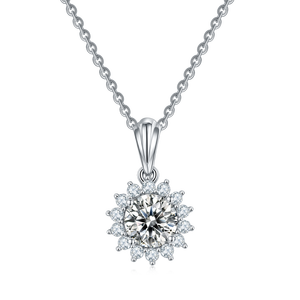 Sunflower S925 <b>Silver</b> & Platinum Plated Moissanite Diamond Pendant & Earring Set Genre Pendants & <b>Charms</b> - Product Image 2