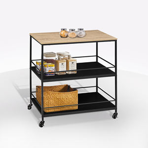 Chariot de cuisine moderne en métal portable avec 3 étagères CM 80X55 H. 88.5 Noir et naturel Fabriqué en Italie - Product Image 1