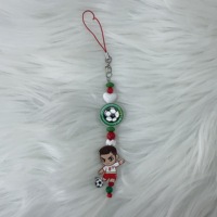 Cordon de téléphone portable avec perle en forme de cœur et pendentif football, accessoire de coque de téléphone en plastique pour célébrités, fabriqué à Zhejiang, Chine
