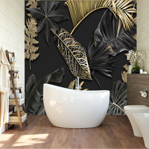 Papel Tapiz de Lujo con Hojas Tropicales de Seda Negra y Dorada, Mural 3D Moderno, Impermeable, Fácil de Instalar, Decoración para Dormitorio, Baño y Hotel - Product Image 4