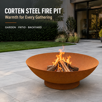 Bol à feu rond en acier Corten OEM avec poignée latérale, autoportant, à gaz, haute puissance calorifique, portable pour patio, jardin et aménagement paysager