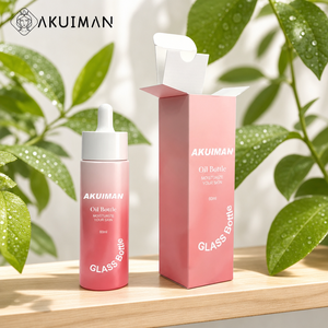Premium 60ml Aesthetic Pink <b>Glass</b> Serum Dropper Bottle with White Cap and Box <b>Packaging</b> - Product Image 1