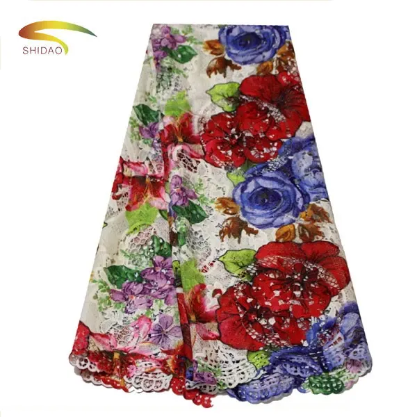 Shidao Polyester Colorful Print Rose 5 Yards Lace For Wedding Dresses