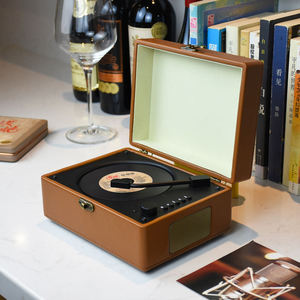 Lecteur CD rétro, haut-parleur Bluetooth, rechargeable, étui en cuir portable, AUX, USB, radio FM, lecteur de musique vintage pour la maison, le bureau, cadeau - Product Image 3