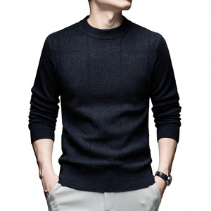 Pull en maille à col rond pour homme, coupe ajustée, couleur unie, manches longues, décontracté, pour l'automne, anti-boulochage, gris - Product Image 2